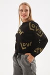 Regular Fit Sıfır Yaka Simli Kadın Kazak 24K0261K1 SİYAH