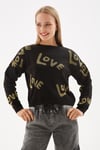 Regular Fit Sıfır Yaka Simli Kadın Kazak 24K0261K1 SİYAH