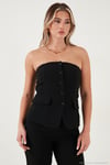 Regular Fit Straplez Yaka Düğmeli Kadın Yelek 6839611 SİYAH