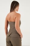 Regular Fit Straplez Yaka Düğmeli Kadın Yelek 6839611 HAKİ