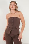 Regular Fit Straplez Yaka Düğmeli Kadın Yelek 6839611 KAHVE