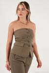 Regular Fit Straplez Yaka Düğmeli Kadın Yelek 6839611 HAKİ