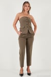 Regular Fit Straplez Yaka Düğmeli Kadın Yelek 6839611 HAKİ