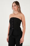 Regular Fit Straplez Yaka Düğmeli Kadın Yelek 6839611 SİYAH
