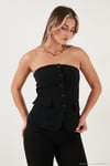 Regular Fit Straplez Yaka Düğmeli Kadın Yelek 6839611 SİYAH