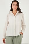 Regular Fit Tek Cepli Önü Kısa Arkası Uzun Krinkıl Kadın Gömlek 6772752 TAŞ