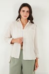 Regular Fit Tek Cepli Önü Kısa Arkası Uzun Krinkıl Kadın Gömlek 6772752 TAŞ