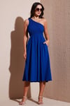 Regular Fit Tek Omuz Belden Açılan Gipeli Midi Boy Kadın Elbise 67810248 MAVİ