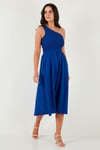 Regular Fit Tek Omuz Belden Açılan Gipeli Midi Boy Kadın Elbise 67810248 MAVİ