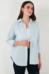 Regular Fit Uzun Kollu Cepli Çizgili Kadın Gömlek 6772895 BEBE MAVİ
