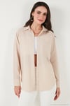 Regular Fit Uzun Kollu Cepli Çizgili Kadın Gömlek 6772895 TAŞ