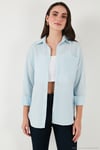 Regular Fit Uzun Kollu Cepli Çizgili Kadın Gömlek 6772895 BEBE MAVİ