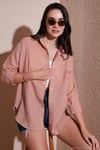 Regular Fit Uzun Kollu Cepli Çizgili Kadın Gömlek 6772895 KİREMİT