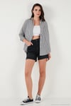 Regular Fit Uzun Kollu Cepli Çizgili Kadın Gömlek 6772895 SİYAH