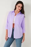 Regular Fit Uzun Kollu Cepli Çizgili Kadın Gömlek 6772895 LİLA
