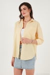 Regular Fit Uzun Kollu Cepli Çizgili Kadın Gömlek 6772895 SARI
