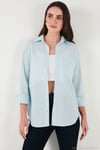 Regular Fit Uzun Kollu Cepli Çizgili Kadın Gömlek 6772895 BEBE MAVİ
