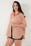 Regular Fit Uzun Kollu Cepli Çizgili Kadın Gömlek 6772895 KİREMİT