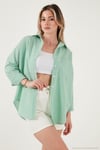 Regular Fit Uzun Kollu Cepli Çizgili Kadın Gömlek 6772895 BENETTON