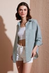 Regular Fit Uzun Kollu Cepli Çizgili Kadın Gömlek 6772895 YEŞİL