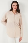 Regular Fit Uzun Kollu Cepli Çizgili Kadın Gömlek 6772895 TAŞ