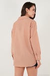 Regular Fit Uzun Kollu Cepli Çizgili Kadın Gömlek 6772895 KİREMİT