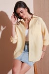 Regular Fit Uzun Kollu Cepli Çizgili Kadın Gömlek 6772895 SARI