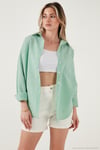 Regular Fit Uzun Kollu Cepli Çizgili Kadın Gömlek 6772895 BENETTON