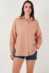 Regular Fit Uzun Kollu Cepli Çizgili Kadın Gömlek 6772895 KİREMİT