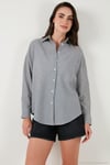Regular Fit Uzun Kollu Cepli Çizgili Kadın Gömlek 6772895 SİYAH