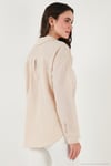 Regular Fit Uzun Kollu Cepli Çizgili Kadın Gömlek 6772895 TAŞ
