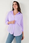 Regular Fit Uzun Kollu Cepli Çizgili Kadın Gömlek 6772895 LİLA