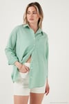Regular Fit Uzun Kollu Cepli Çizgili Kadın Gömlek 6772895 BENETTON