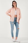 Regular Fit Uzun Kollu Çizgili Kadın Gömlek 6772875 ORANJ