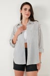 Regular Fit Uzun Kollu Çizgili Kadın Gömlek 6772875 SİYAH