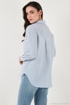 Regular Fit Uzun Kollu Çizgili Kadın Gömlek 6772875 İNDİGO