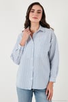 Regular Fit Uzun Kollu Çizgili Kadın Gömlek 6772875 İNDİGO
