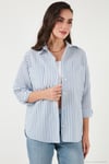Regular Fit Uzun Kollu Çizgili Kadın Gömlek 6772875 İNDİGO