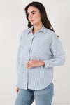 Regular Fit Uzun Kollu Çizgili Kadın Gömlek 6772875 İNDİGO