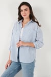 Regular Fit Uzun Kollu Çizgili Kadın Gömlek 6772875 İNDİGO