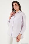 Regular Fit Uzun Kollu Çizgili Kadın Gömlek 6772875 LİLA