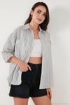 Regular Fit Uzun Kollu Çizgili Kadın Gömlek 6772875 SİYAH