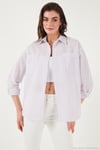 Regular Fit Uzun Kollu Çizgili Kadın Gömlek 6772875 LİLA