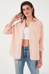 Regular Fit Uzun Kollu Çizgili Kadın Gömlek 6772875 ORANJ