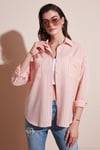 Regular Fit Uzun Kollu Çizgili Kadın Gömlek 6772875 ORANJ