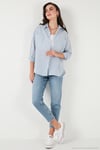Regular Fit Uzun Kollu Çizgili Kadın Gömlek 6772875 İNDİGO