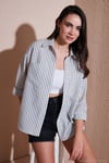 Regular Fit Uzun Kollu Çizgili Kadın Gömlek 6772875 SİYAH