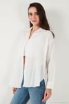 Regular Fit Uzun Kollu Dokulu Kadın Gömlek 6772799 BEYAZ