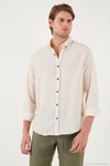 Regular Fit Uzun Kollu Düğmeli Yaka Erkek Gömlek CF25S116777 KREM