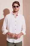 Regular Fit Uzun Kollu Düğmeli Yaka Erkek Gömlek CF25S116777 KREM